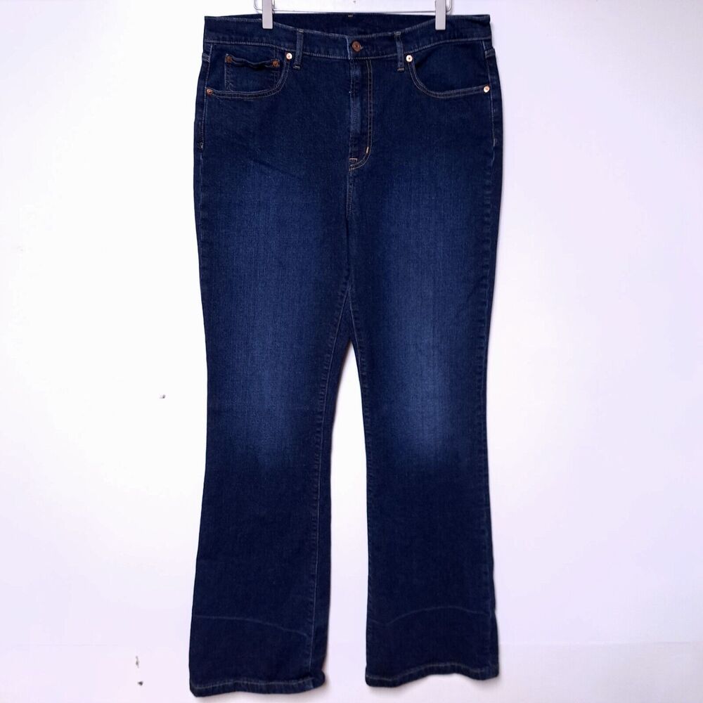 GAP 70s Flare Jeans High Rise Dark Wash Women’s 34 18T Tall Stretch Denim - Picture 2 of 12
